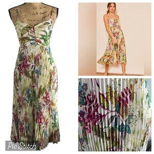 NWT! Caballero Kruger Pleated Spaghetti Strap Midi Dress Size S